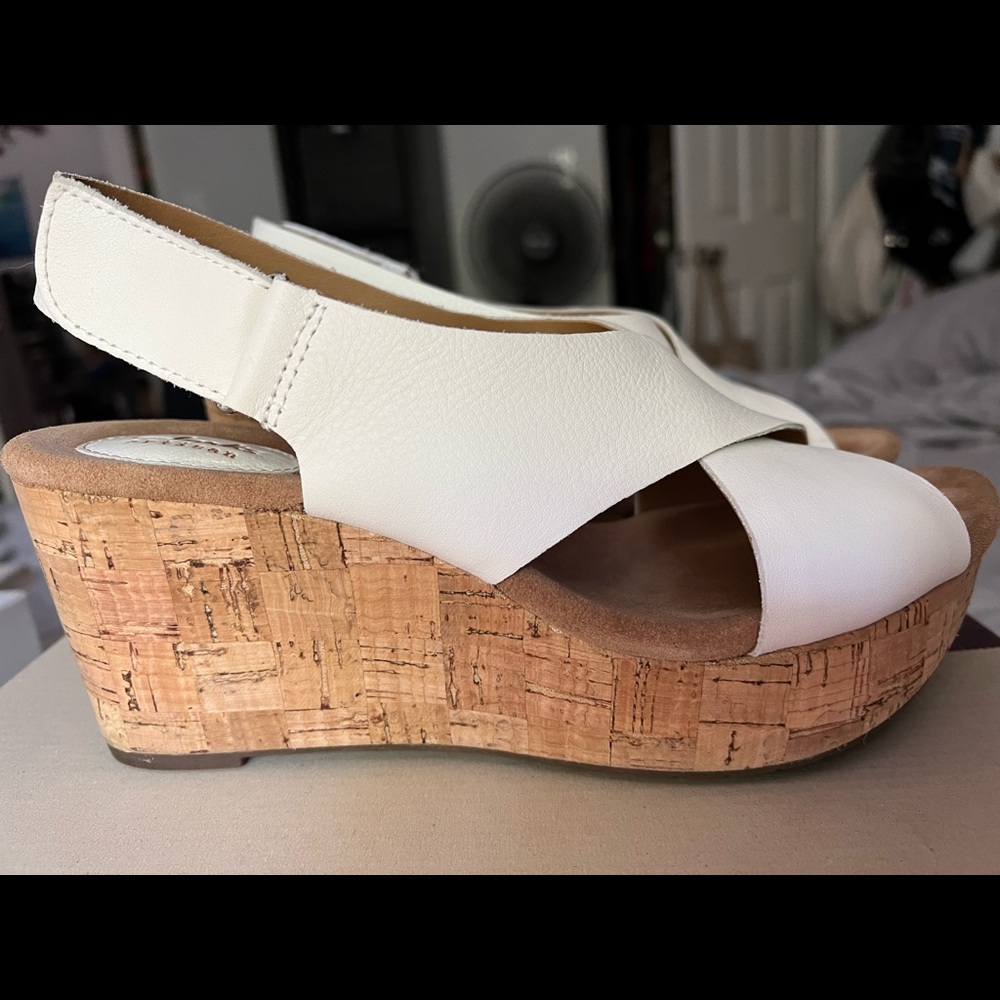 White leather Clarks sandals